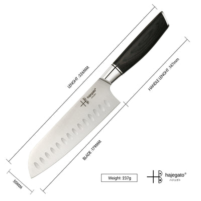 hajegato 7" Super Sharp Chef Knife - Professional Cook Kitchen Knife Set - Japanese Santoku Knives - German High Carbon Stainless Steel EN1.4116 - with Knife Sharpener Finger & Blade Guard Gift Box