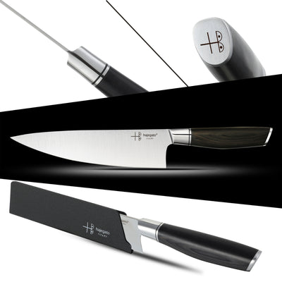 hajegato Chef Knife, Ultra Sharp Kitchen Knife 8" Premier High Carbon German EN1.4116 Stainless Steel, Chopping Cooking Knife with Knife Sharpener Finger & Blade Guard