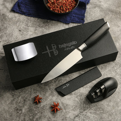 hajegato Petty Chef Knife, Ultra Sharp Kitchen Knife 5.5" Premier High Carbon German EN1.4116 Stainless Steel, Full Tang Pro Chopping Cooking Knife with Knife Sharpener Finger & Blade Guard Gift Box