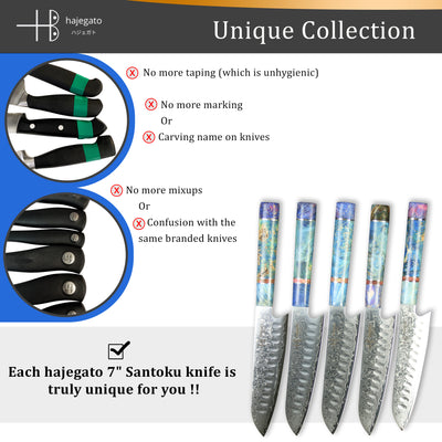 Unique Damascus 7 inch Japanese Santoku Chefs Knife