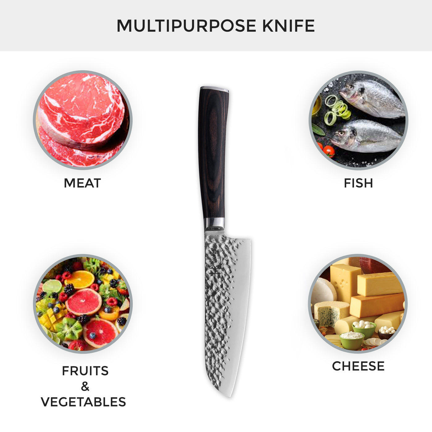 Hajegato Japanese Hammered 5 inch Santoku Knife