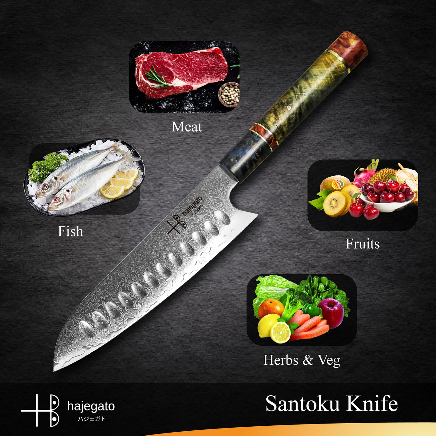 Unique Damascus 7 inch Japanese Santoku Chefs Knife – hajegato