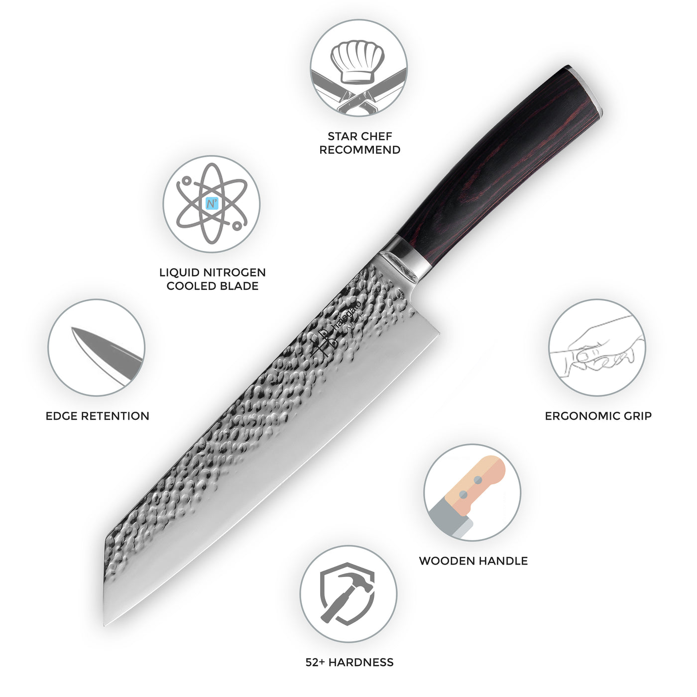 Hajegato Japanese Hammered  7.5 inch Kiritsuke Knife
