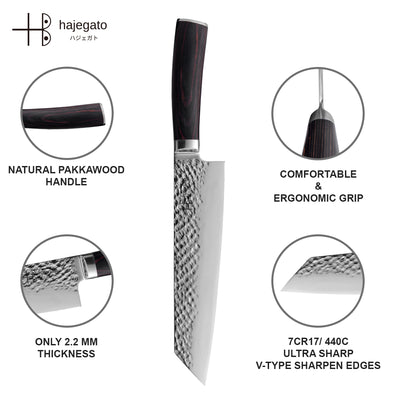 Hajegato Japanese Hammered  7.5 inch Kiritsuke Knife