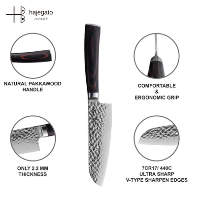 Hajegato Japanese Hammered 5 inch Santoku Knife